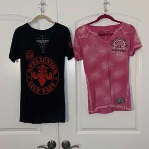 Affliction Hot pink size L, black tee shirt size M